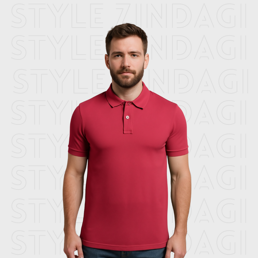 Men’s Solid Polo T-shirt – Red