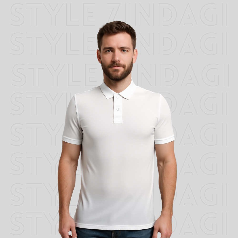 Men’s Solid Polo T-shirt – White